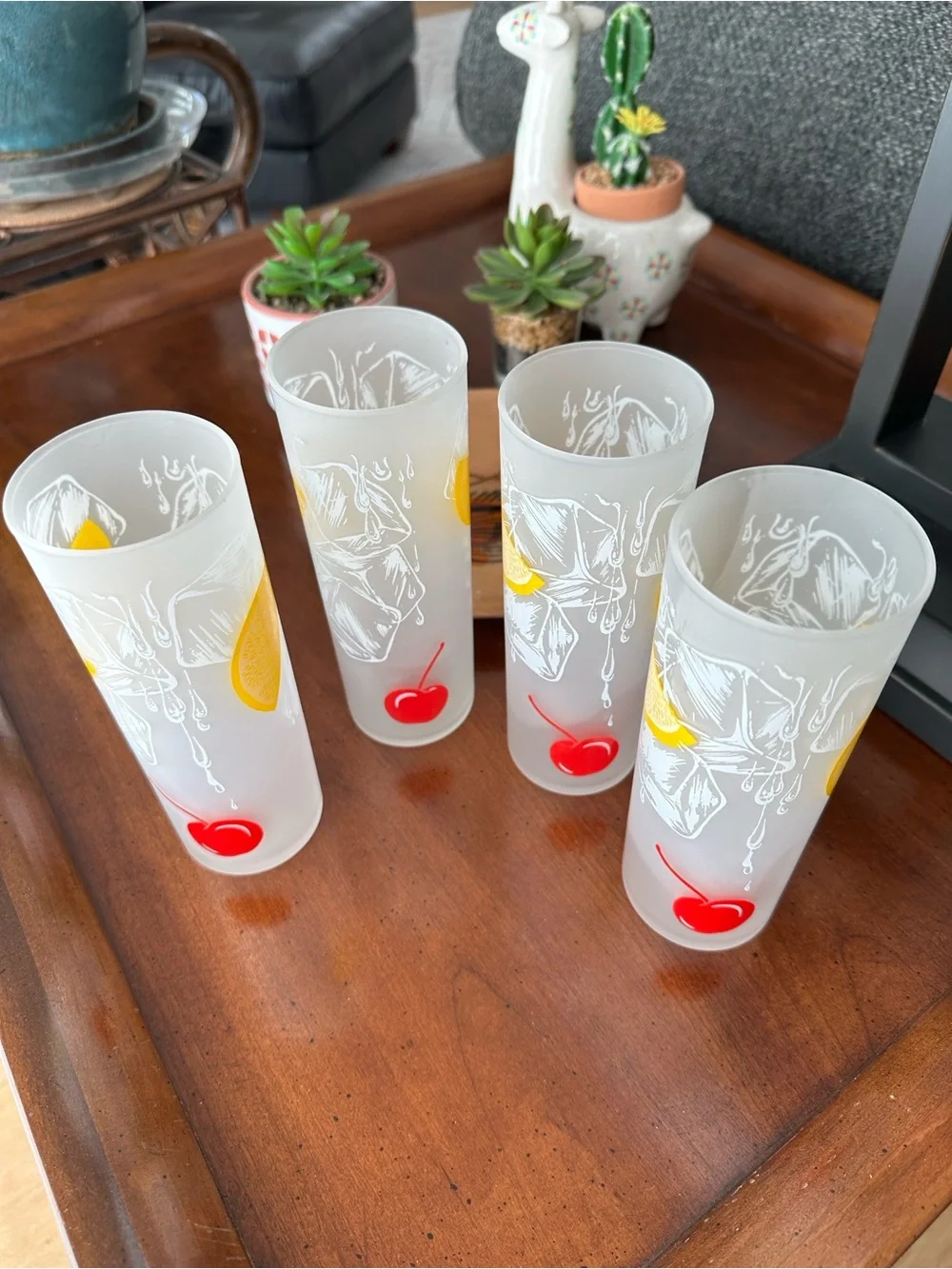 4 Federal Frosted Tom Collin’s, Lemonade Glasses Vintage MCM 50s